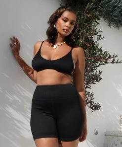 Kulani Kinis Basic Bike Shorts - Pitch Black Ribbed New Arrivals