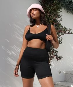 Kulani Kinis Basic Bike Shorts - Pitch Black Ribbed New Arrivals