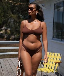 Kulani Kinis Minimal Bikini Top - Espresso Ribbed New Arrivals