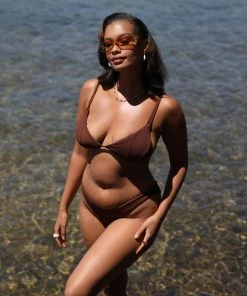 Kulani Kinis Scoop Triangle Bikini Top - Espresso Ribbed