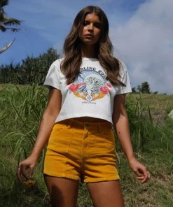 Kulani Kinis Rambling Rose Crop Tee Shirt - Shell White New Arrivals