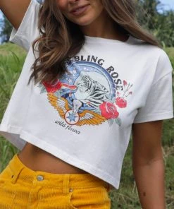 Kulani Kinis Rambling Rose Crop Tee Shirt - Shell White New Arrivals