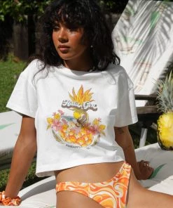 Kulani Kinis Hula Girl Crop Tee Shirt - Shell White