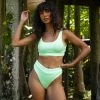 Kulani Kinis Bikini Tops Long Crop Bikini Top - Pastel Neon Lime Ribbed