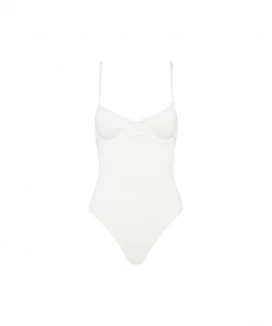 Kulani Kinis Underwire Cheeky One Piece Swimwear - White Ribbed New Arrivals