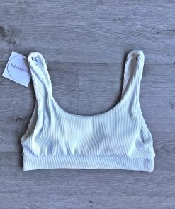 Kulani Kinis Bikini Tops Long Crop Bikini Top - White Ribbed