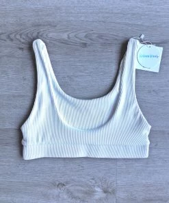 Kulani Kinis Bikini Tops Long Crop Bikini Top - White Ribbed