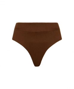 Kulani Kinis New Arrivals High Hip Cheeky Bikini Bottom - Espresso Ribbed