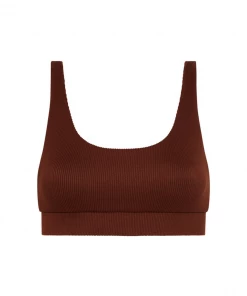 Kulani Kinis Long Crop Bikini Top - Espresso Ribbed