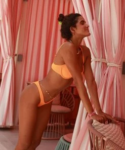 Kulani Kinis Minimal Cheeky Bikini Bottom - Papaya Ribbed