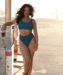 Kulani Kinis Long Crop Bikini Top - Cactus Ribbed New Arrivals