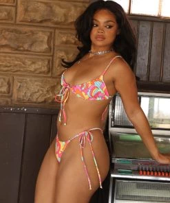 Kulani Kinis Ruched Bralette Bikini Top - Juicy Fruit