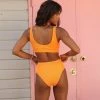 Kulani Kinis Bikini Bottoms High Hip Cheeky Bikini Bottom - Papaya Ribbed