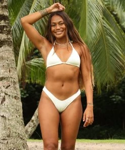 Kulani Kinis New Arrivals Slide Triangle Bikini Top - White Ribbed