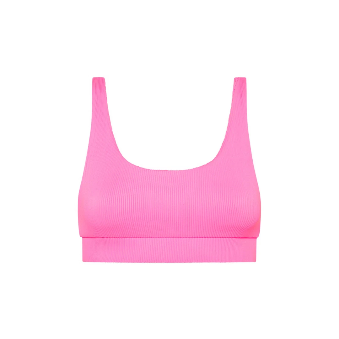 Kulani Kinis Long Crop Bikini Top - Barbie Pink Ribbed 8 Kulani Kinis Long Crop Bikini Top - Barbie Pink Ribbed