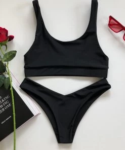 Kulani Kinis Long Crop Bikini Top - Pitch Black 20 Kulani Kinis Long Crop Bikini Top - Pitch Black