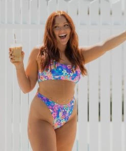 Kulani Kinis Bikini Tops Crop Tie Back Bikini Top - Rainbow Jungle