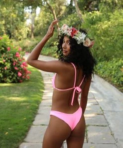 Kulani Kinis Cheeky V Bikini Bottom - Barbie Pink Ribbed