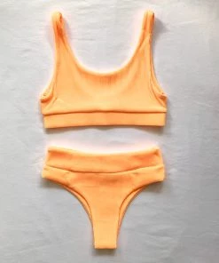 Kulani Kinis High Waist Cheeky Bikini Bottom - Mango Ribbed 11 Kulani Kinis High Waist Cheeky Bikini Bottom - Mango Ribbed