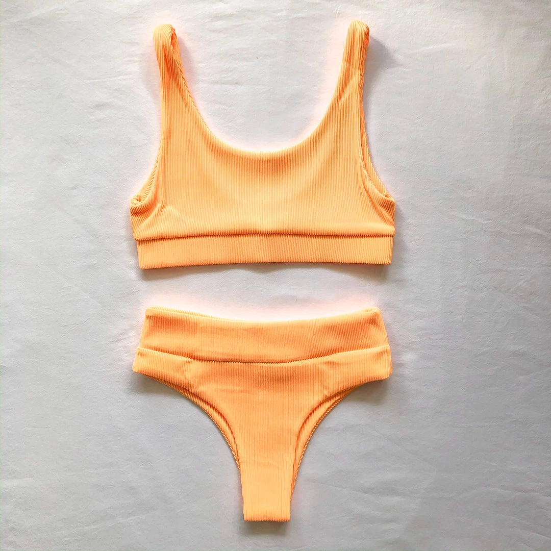 Kulani Kinis High Waist Cheeky Bikini Bottom - Mango Ribbed 5 Kulani Kinis High Waist Cheeky Bikini Bottom - Mango Ribbed