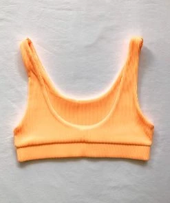 Kulani Kinis Bikini Tops Long Crop Bikini Top - Mango Ribbed