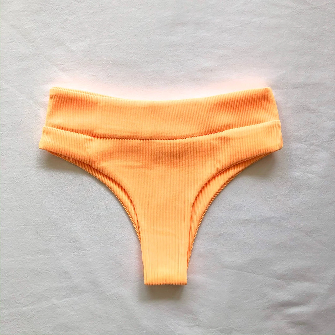 Kulani Kinis High Waist Cheeky Bikini Bottom - Mango Ribbed 6 Kulani Kinis High Waist Cheeky Bikini Bottom - Mango Ribbed
