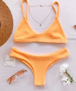 Kulani Kinis Cheeky Bikini Bottom - Mango Ribbed Bikini Bottoms