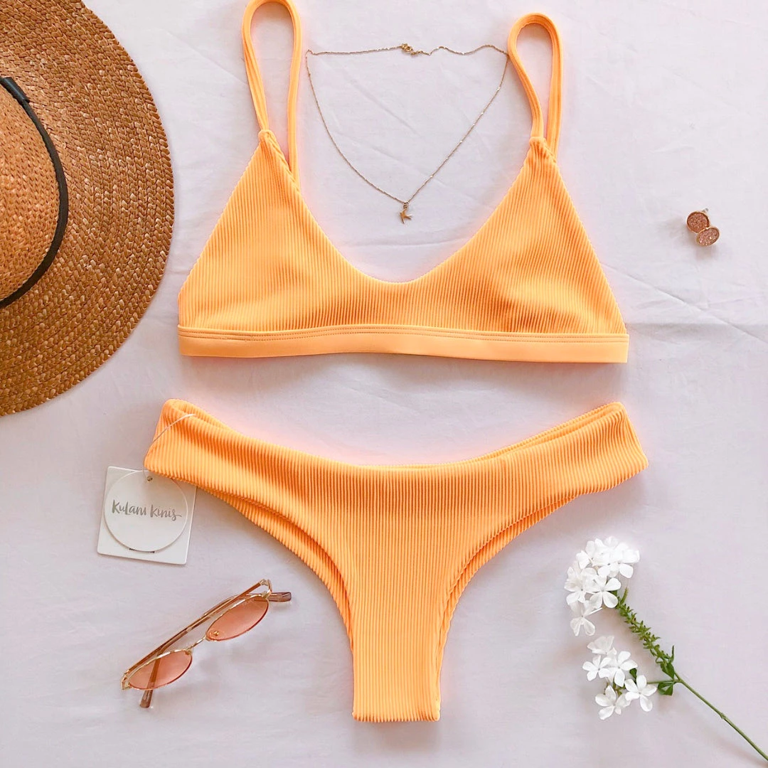 Kulani Kinis Cheeky Bikini Bottom - Mango Ribbed Bikini Bottoms 4 Kulani Kinis Cheeky Bikini Bottom - Mango Ribbed Bikini Bottoms