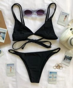 Kulani Kinis Scoop Triangle Bikini Top - Pitch Black