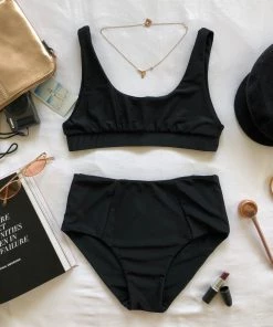 Kulani Kinis High Waist Panel Bikini Bottom - Pitch Black