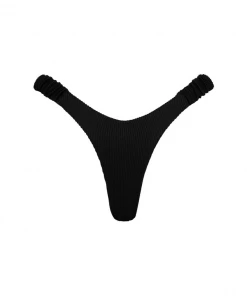 Kulani Kinis New Arrivals Retro Y Thong Bikini Bottom - Pitch Black Ribbed