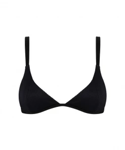 Kulani Kinis Bikini Tops Scoop Triangle Bikini Top - Pitch Black Ribbed