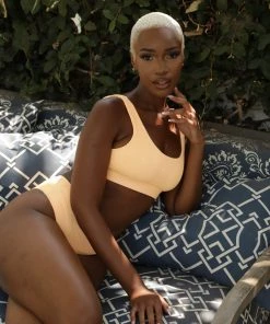 Kulani Kinis Bikini Tops Long Crop Bikini Top - Mango Ribbed