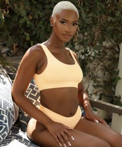 Kulani Kinis Bikini Tops Long Crop Bikini Top - Mango Ribbed