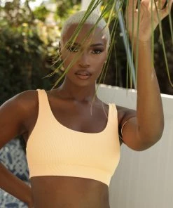 Kulani Kinis Bikini Tops Long Crop Bikini Top - Mango Ribbed