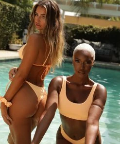 Kulani Kinis Thong Tie Side Bikini Bottom - Mango Ribbed Bikini Bottoms