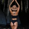 Kulani Kinis High Waist Cheeky Bikini Bottom - Pitch Black Ribbed Bikini Bottoms 2 Kulani Kinis High Waist Cheeky Bikini Bottom - Pitch Black Ribbed Bikini Bottoms