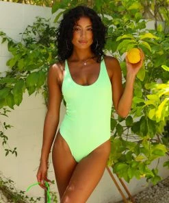 Kulani Kinis One Piece Swimwear - Pastel Neon Lime Ribbed One Pieces
