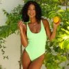 Kulani Kinis One Piece Swimwear - Pastel Neon Lime Ribbed One Pieces