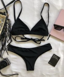 Kulani Kinis Triangle Bikini Top - Pitch Black Bikini Tops 18 Kulani Kinis Triangle Bikini Top - Pitch Black Bikini Tops