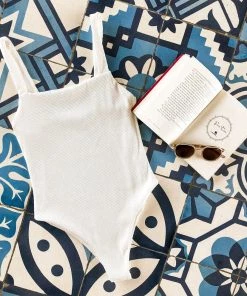 Kulani Kinis Cheeky Level One Piece Swimwear - White Ribbed One Pieces