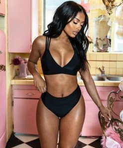 Kulani Kinis Triangle Cross Back Bikini Top - Pitch Black