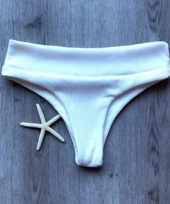 Kulani Kinis High Waist Cheeky Bikini Bottom - White Ribbed Bikini Bottoms 10 Kulani Kinis High Waist Cheeky Bikini Bottom - White Ribbed Bikini Bottoms