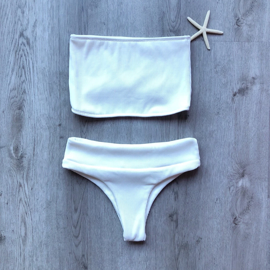 Kulani Kinis Long Tube Bikini Top - White Ribbed Bikini Tops 5 Kulani Kinis Long Tube Bikini Top - White Ribbed Bikini Tops