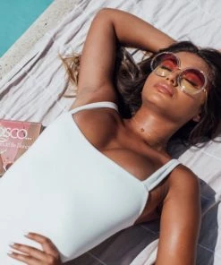 Kulani Kinis Cheeky Level One Piece Swimwear - White Ribbed One Pieces